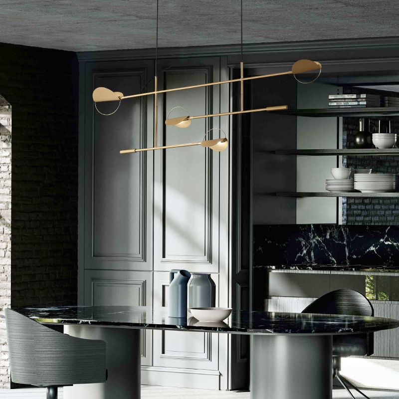 4-Light Golden/Black Island Lighting Modern Unique LED Ceiling Light for Dining Room