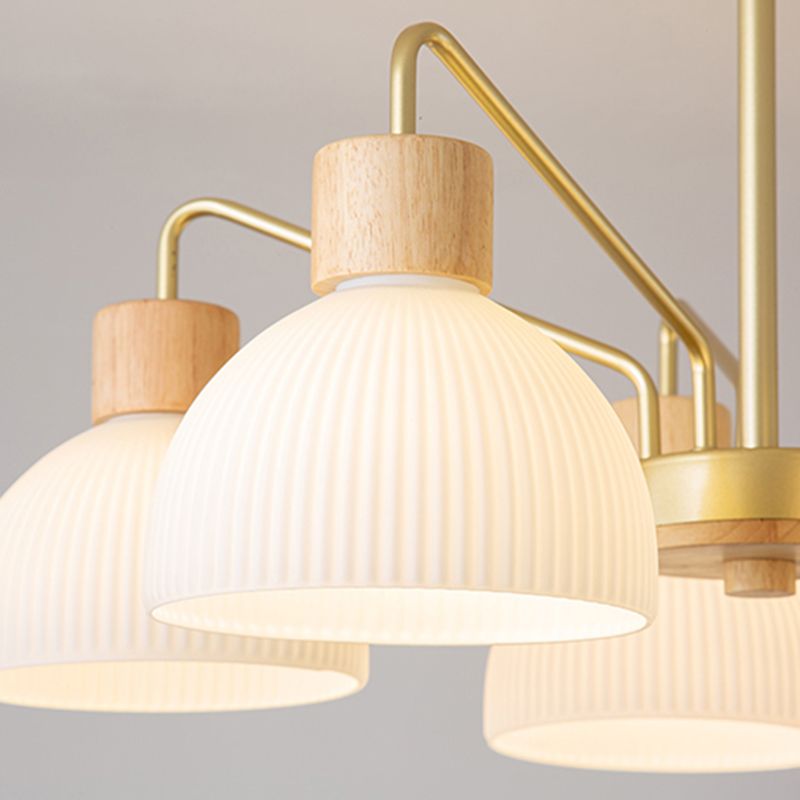 Modern Wood Flush Mount Dome Shape Ceiling Light with Glass Shade for Living Room