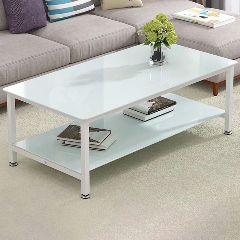 Contemporary Glass Rectangular Coffee Table with Storage and 4 Legs