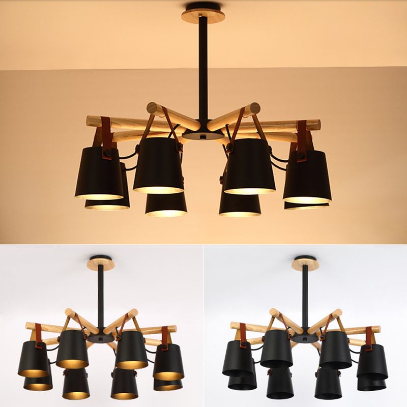 Luz de colgante de madera en el estilo nórdico moderno de hierro forjado Candelier para sala de estar para sala de estar