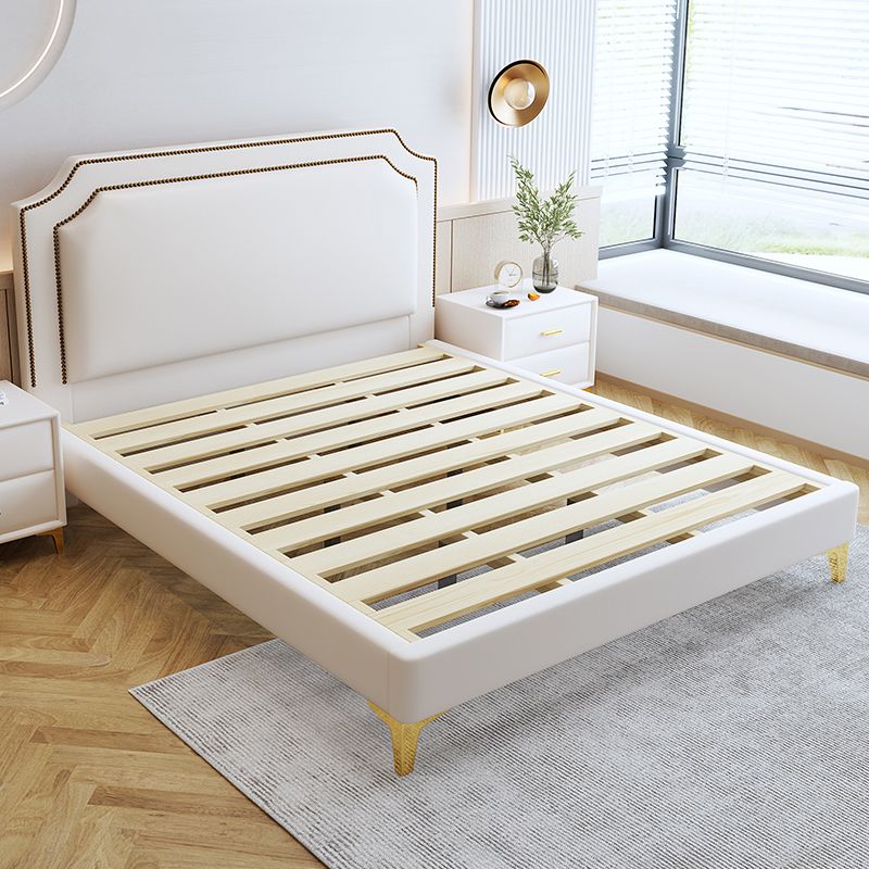 Scandinavian 42.91" Tall Wood Standard Bed, White Scooped Headboard Bed