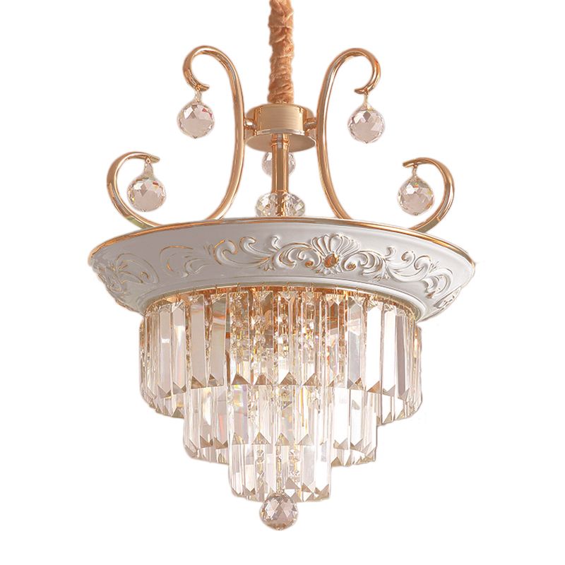 3 Bulbs Tiered Ceiling Chandelier Modernism Crystal Hanging Pendant Light in White/Green