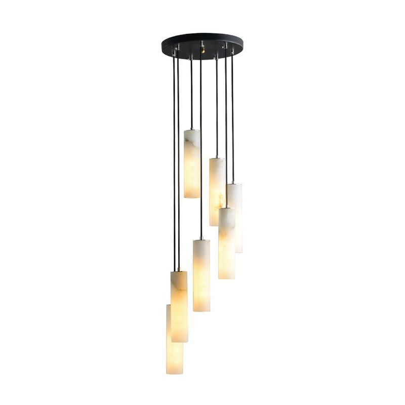 Tubular Bedroom Pendulum Light Marble Minimalistic Hanging Ceiling Light in White