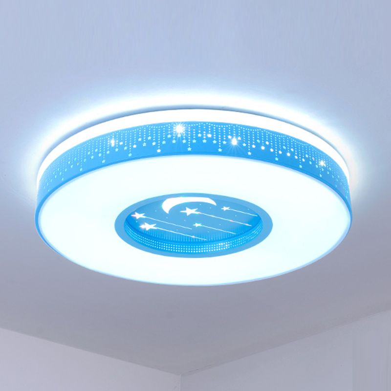 Round Shape LED Ceiling Lamp Kids Style Iron 2 Lights Flush Mount for Study