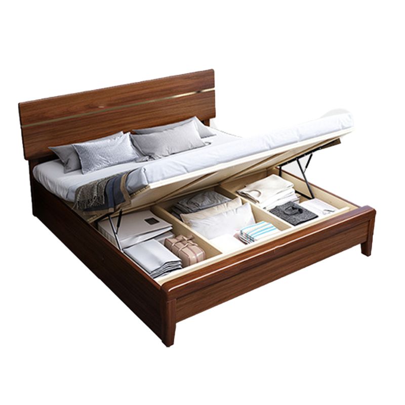 Mid-Century Modern Standard Bed Walnut Espresso Bed Frame With Custom Gold Legs