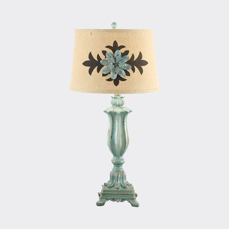 Blue à une seule bulbe lampe à la lampe à motifs de fleur à motifs tissu rond de nuit stand Light