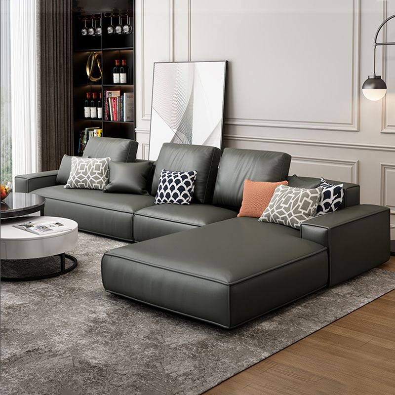Modern Faux Leather Loose Back Sofa with Chaise Square Arm Sofa - 70.87" D