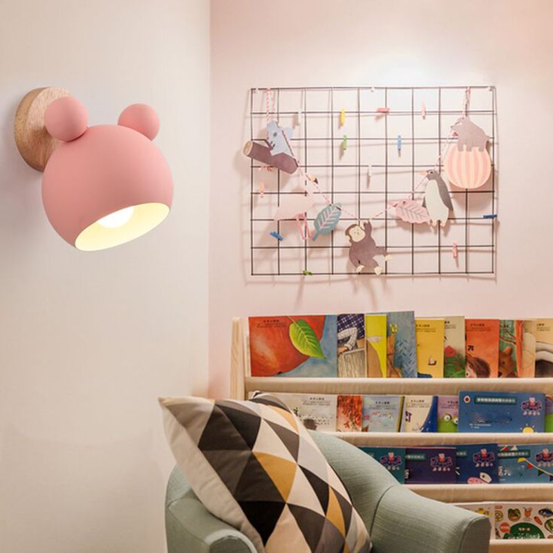 Modern Creative Globe Wall Lamp Wooden Macaron Wall Light with Wrought Iron Shade