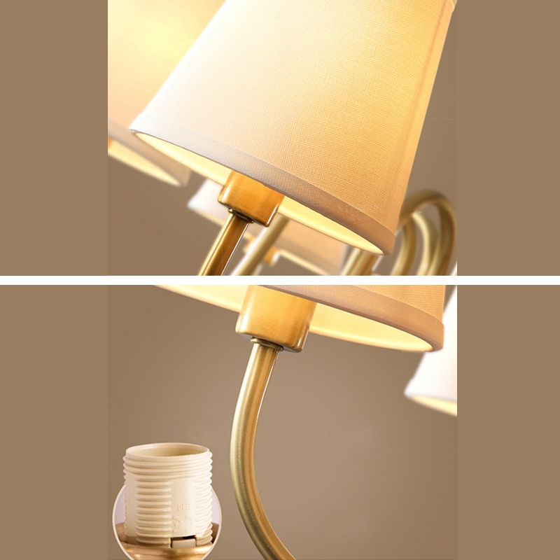 Conical Chandelier Light Fixture Traditional White Fabric Shade Pendant Lighting for Restaurant