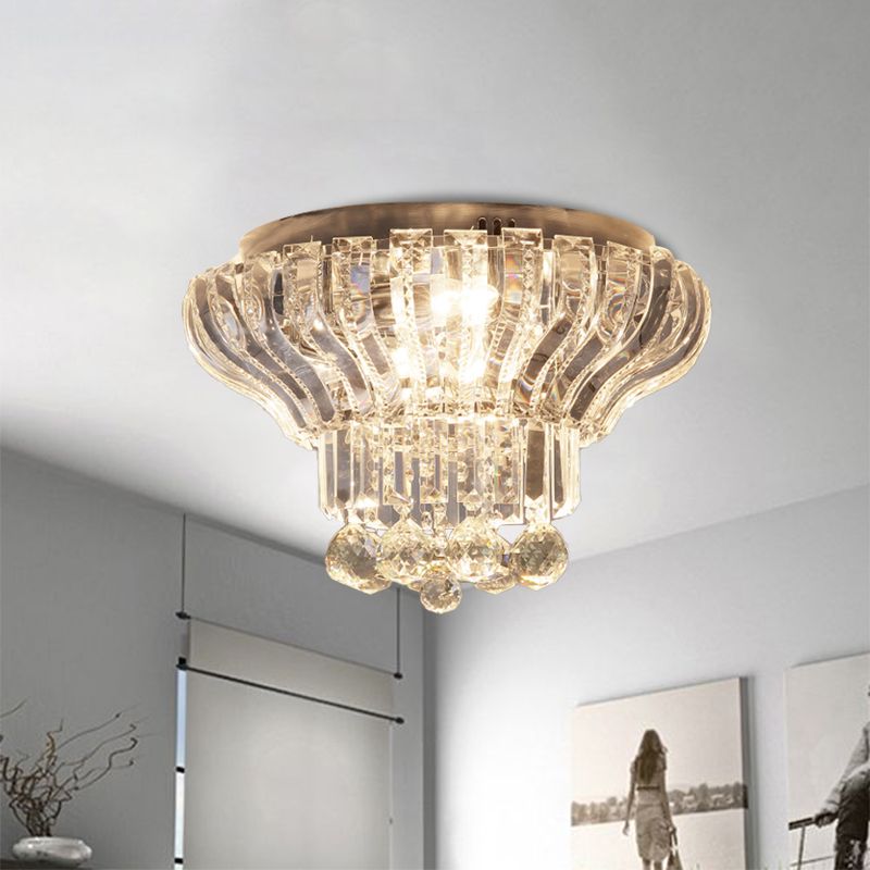 Flared LED Flush Mount Light Minimalist Clear Crystal Close to Ceiling Lighting for Bedroom