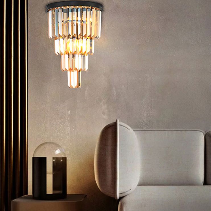 Sfonce da parete in cristallo a 2 luci in moderna lampada da parete in ferro battuto in ferro battuto per camera da letto