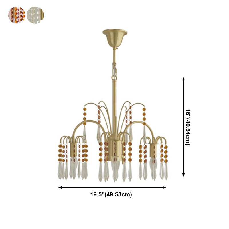 Country Style Branch Pendant Lamp Crystal Beading Chandelier in Brass for Cafe