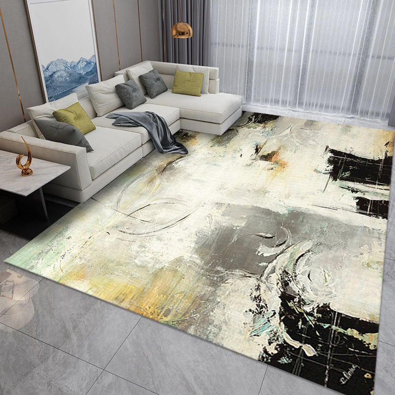 Black Nordic Rug Polyester Abstract Rug Non-Slip Backing Rug for Home Decor