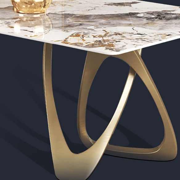 Modern Sintered Stone Dining Room Set with Rectangle Table and Gold Legs Formal Dining Set