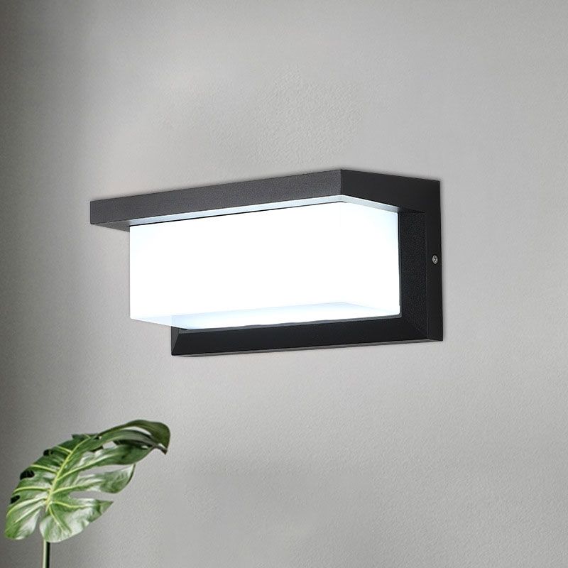 Rectangular Courtyard Sconce Lighting Metallic Modern LED Wall Light Fixture in Black