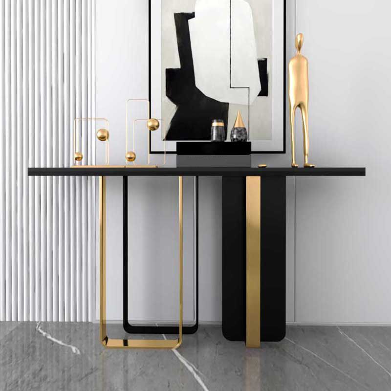 Stone Rectangular Console Table Glam 31.5" Tall Accent Table