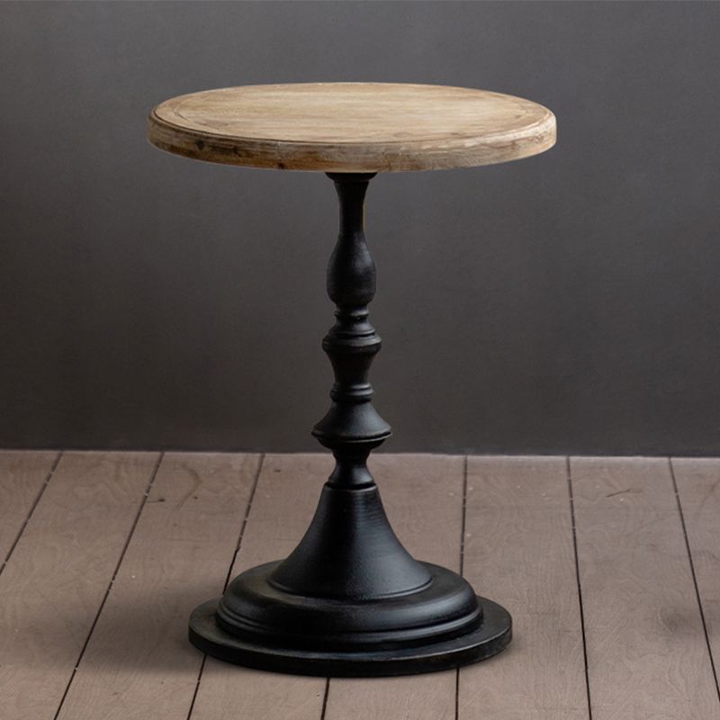 French Country Round Wood Top Coffee Table Iron Pedestal Cocktail Table