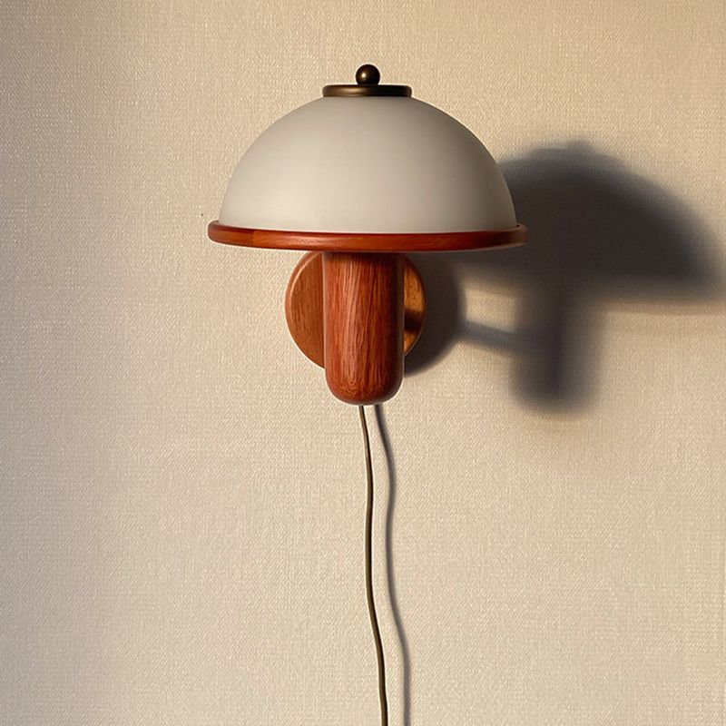 Modern Wood Wall Sconce Mushroom Shape Wall Light with Metal Shade for Living Room