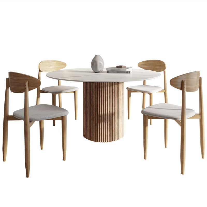Contemporary Stone Dining Table Round Dining Table with Wood Pedestal Base