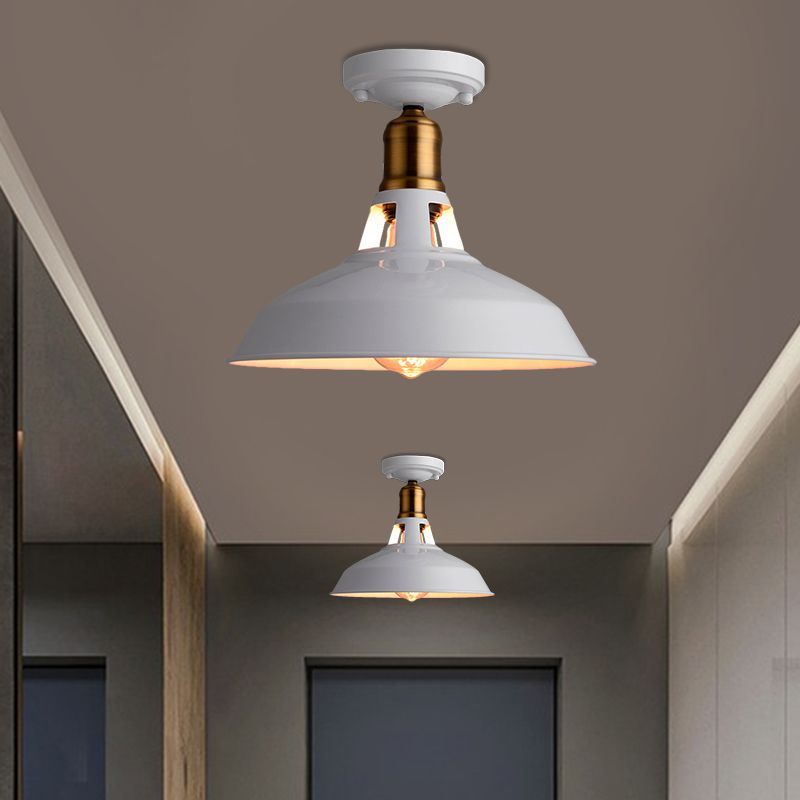 Plafonnier de grange rétro élégant, 1 lumière en métal, luminaire Semi-affleurant en noir/blanc pour Foyer