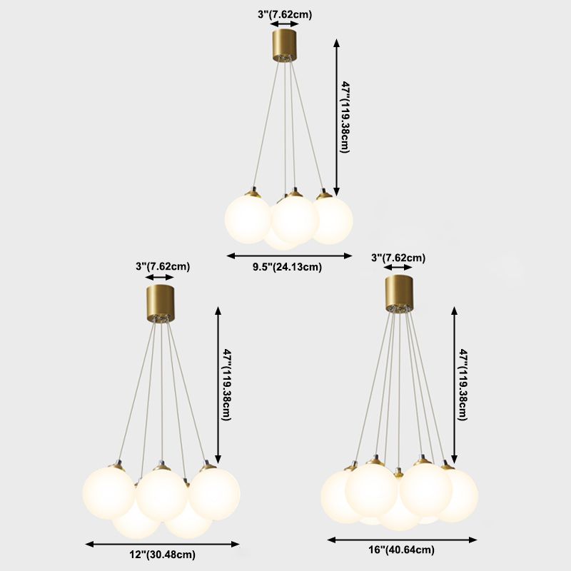 Indoor White Glass Multi Hanging Light, Minimalist Globe Shade Hanging Lamp