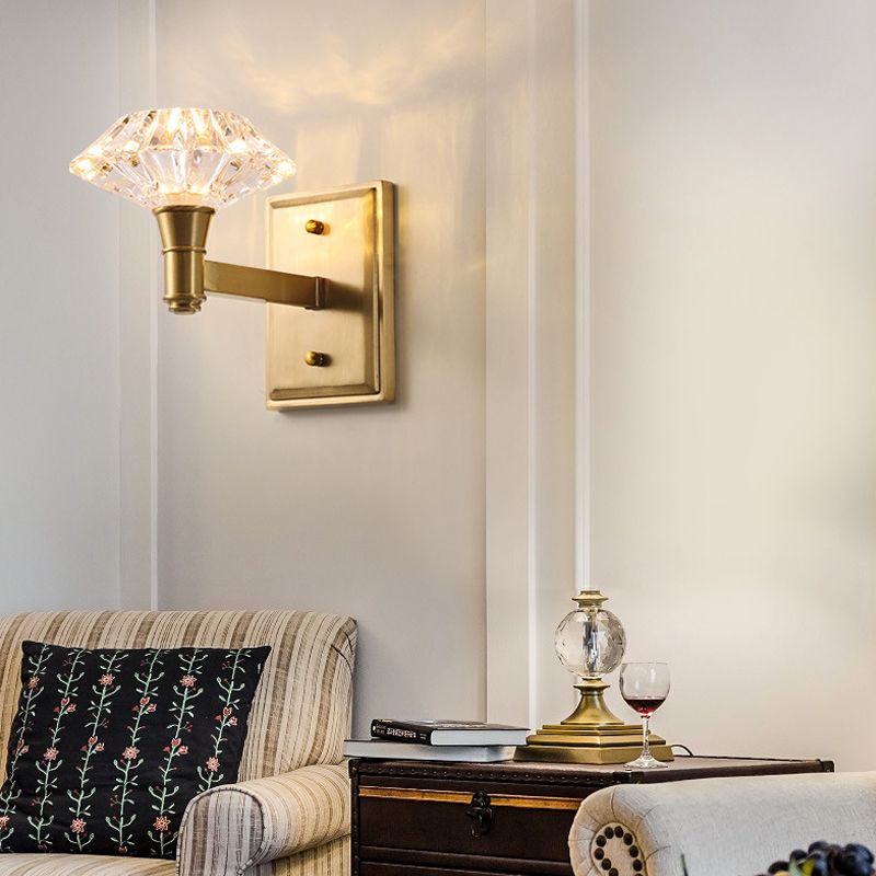 Mussel Wall Mounted Lighting Simplicity Clear Crystal 1/2-Light Doorway Wall Lamp with Clean-Lined Arm in Brass