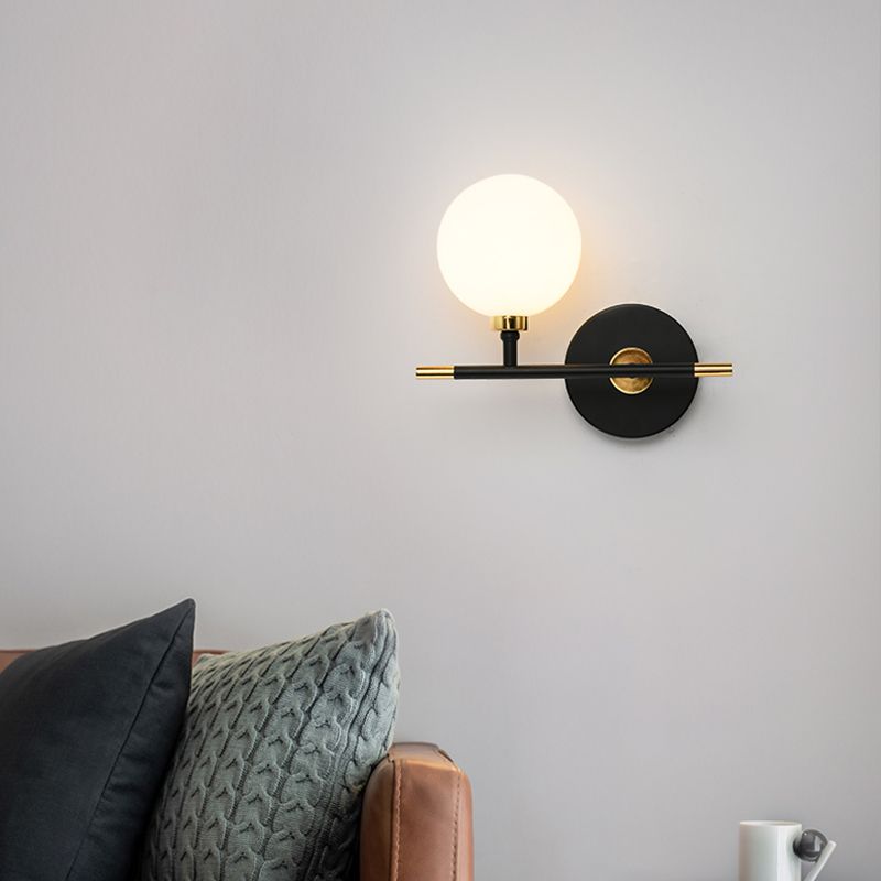 Black Gold Wall Mount Lamp 1-Light Modern Spherical with Glass Shade for Bedroom