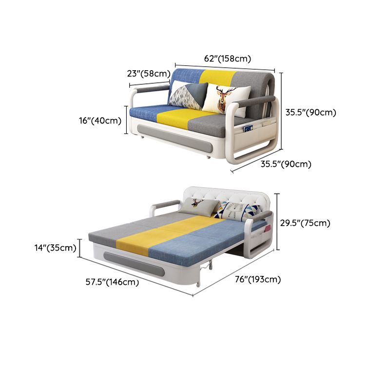 Linen Sofa Bed 35.43" Wide Square Arm Sleeper Sofa with Upholstered