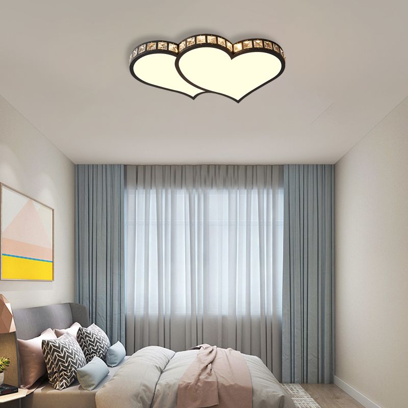 Modern Heart Flushmount with Crystal Accents and Frosted Diffuser Black/Gold Led Flush Ceiling Light in 3 Color/White