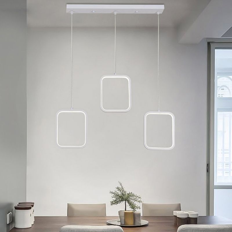 Square/Circle Cluster Pendant Modernism Acrylic 3 Lights Black/White Pendant Ceiling Light in Warm/White Light with Round/Linear Canopy
