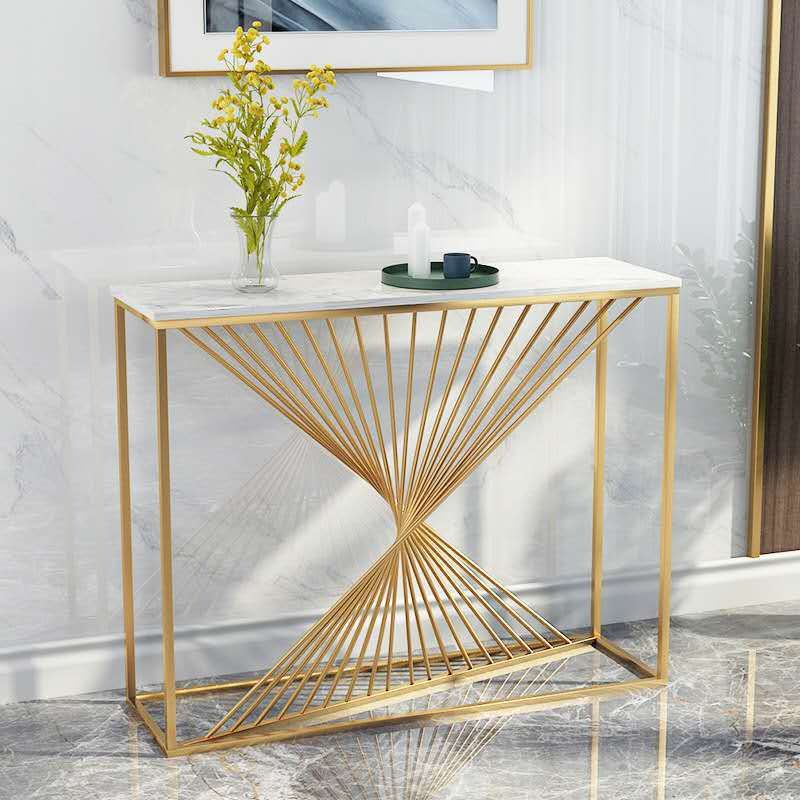 Glam Marble Console Sofa Table Gold Frame Accent Table for Hall