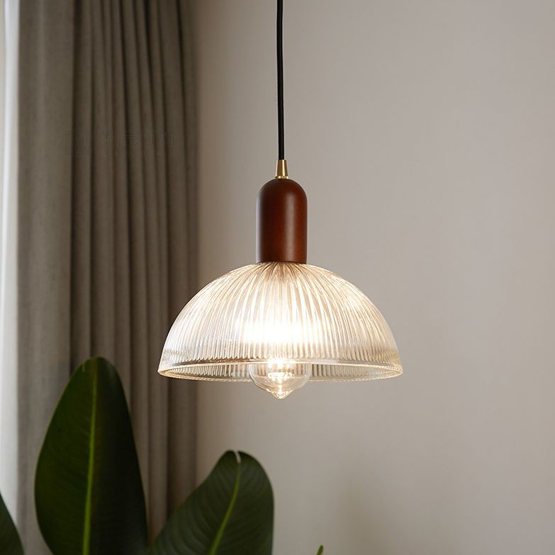 1 Light Bowl Hanging Light Fixtures Vintage Ribbed Glass Ceiling Light for Restaurant