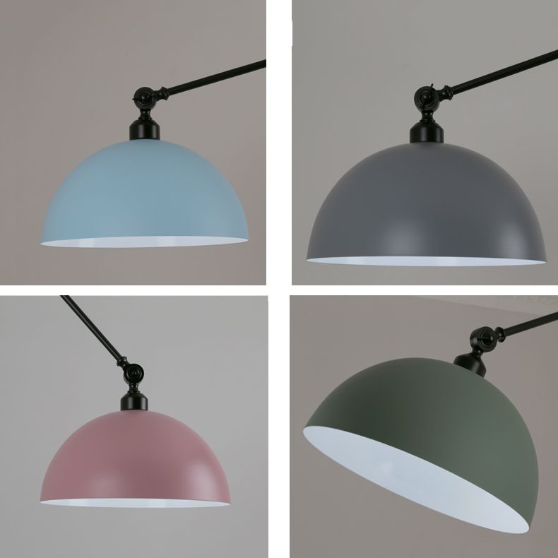 Macaron 1-Bulb Suspension Lamp Metal Swing Arm Pendant Light with Dome Shade
