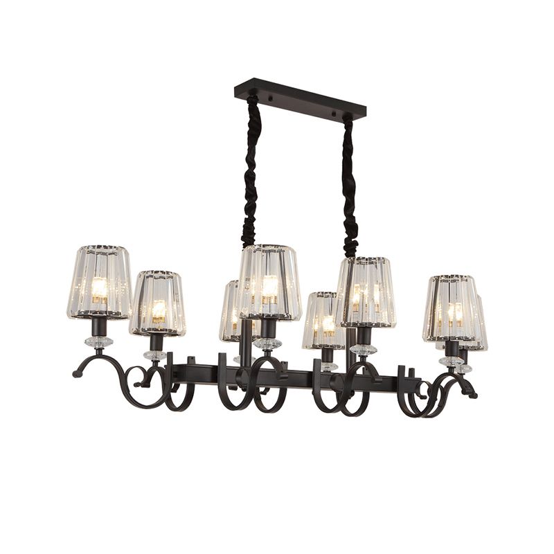 Lumière de plafond de l'île conique rétro noir Prismatic Crystal Pendant Light for Dining Room