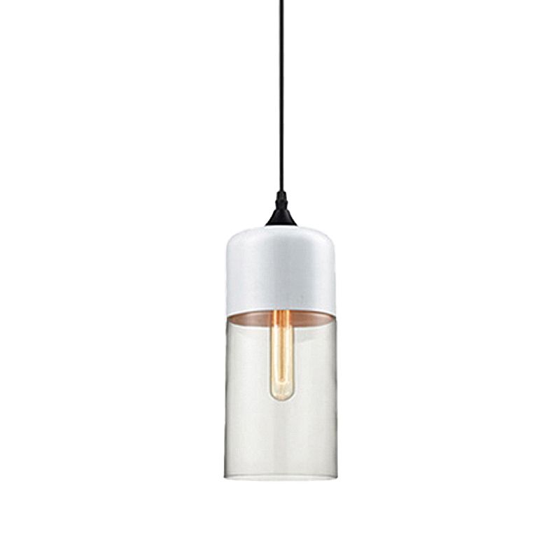 5 "/ 7" / 8 "de large tambour / cylindre / pot transparent en verre transparent pendant moderne 1 clair de suspension blanche / noir clair