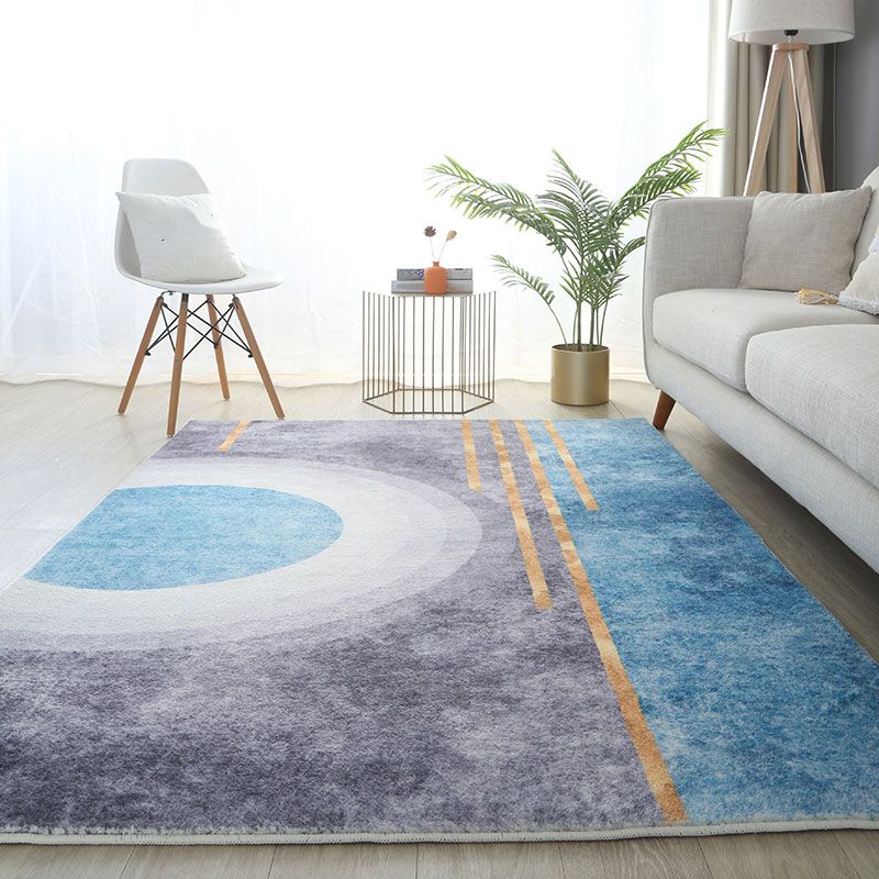 Moderne woonkamer tapijt blauw polyester gebied tapijt geometrisch patroon niet-slip achterste ruggebied tapijt