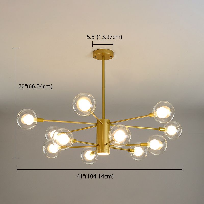 Post-Modern Starburst Hanging Chandelier Light Clear Globe Glass Ceiling Chandelier for Living Room