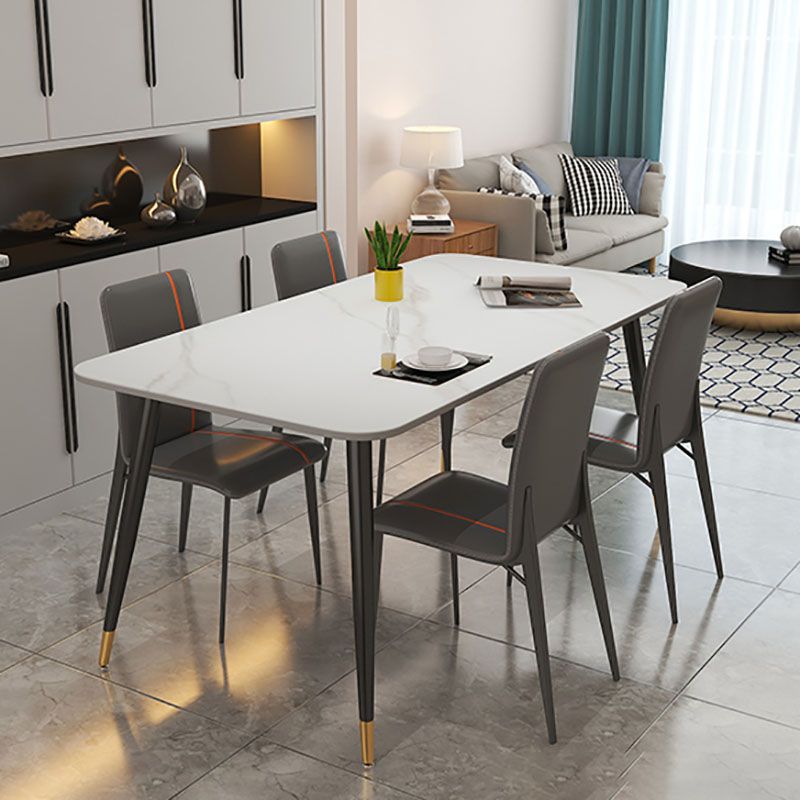 Light Luxury Rectangle Stone Top Dining Table Metal 4 Legs Dining Table