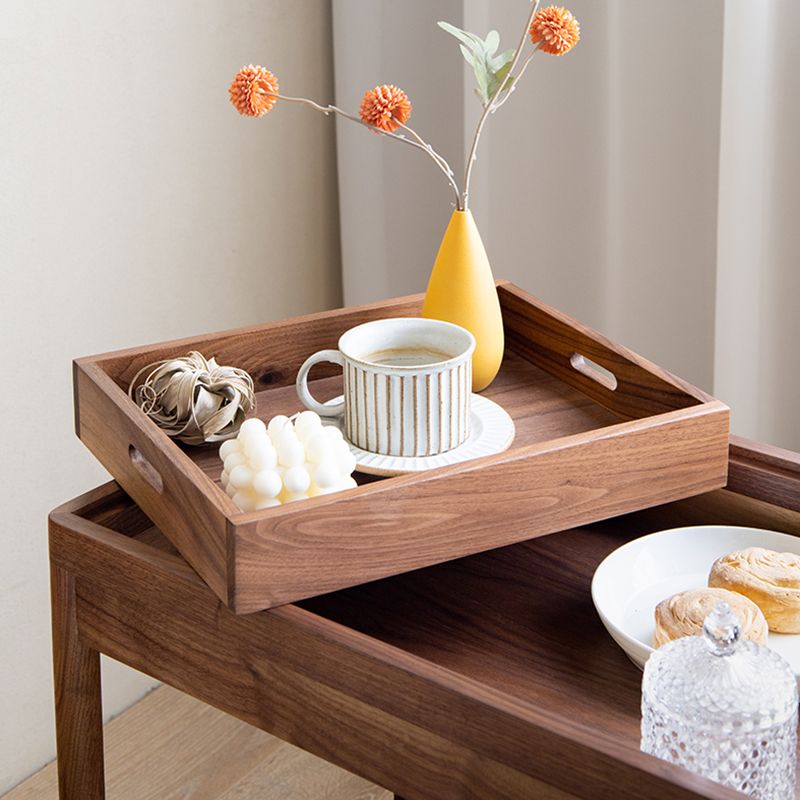 Modernistic Accent Side Table Solid Wood with Storage Living Room Double Tier