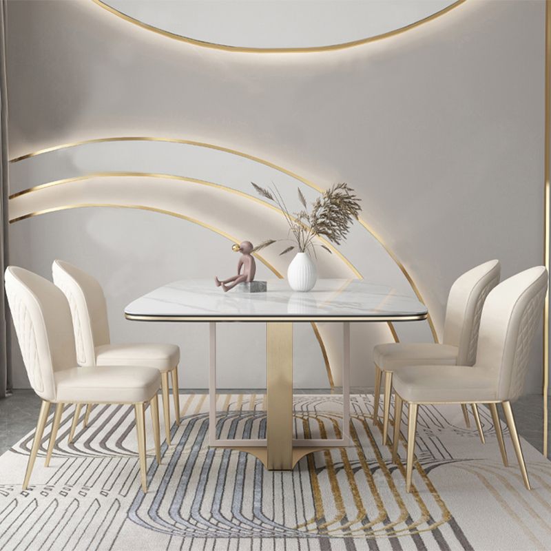 Dining Room Glam Parsons Chair Metal Legs Faux Leather Upholstered Chair