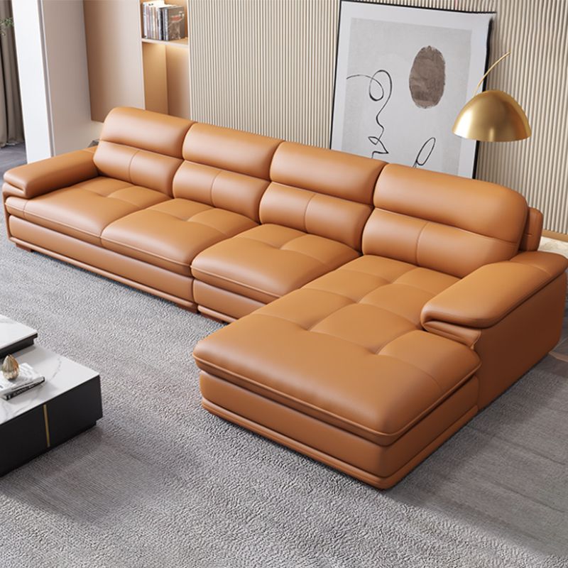 Nordic Stationary Genuine Leather Living Room Recessed Arm Sofa Chaise