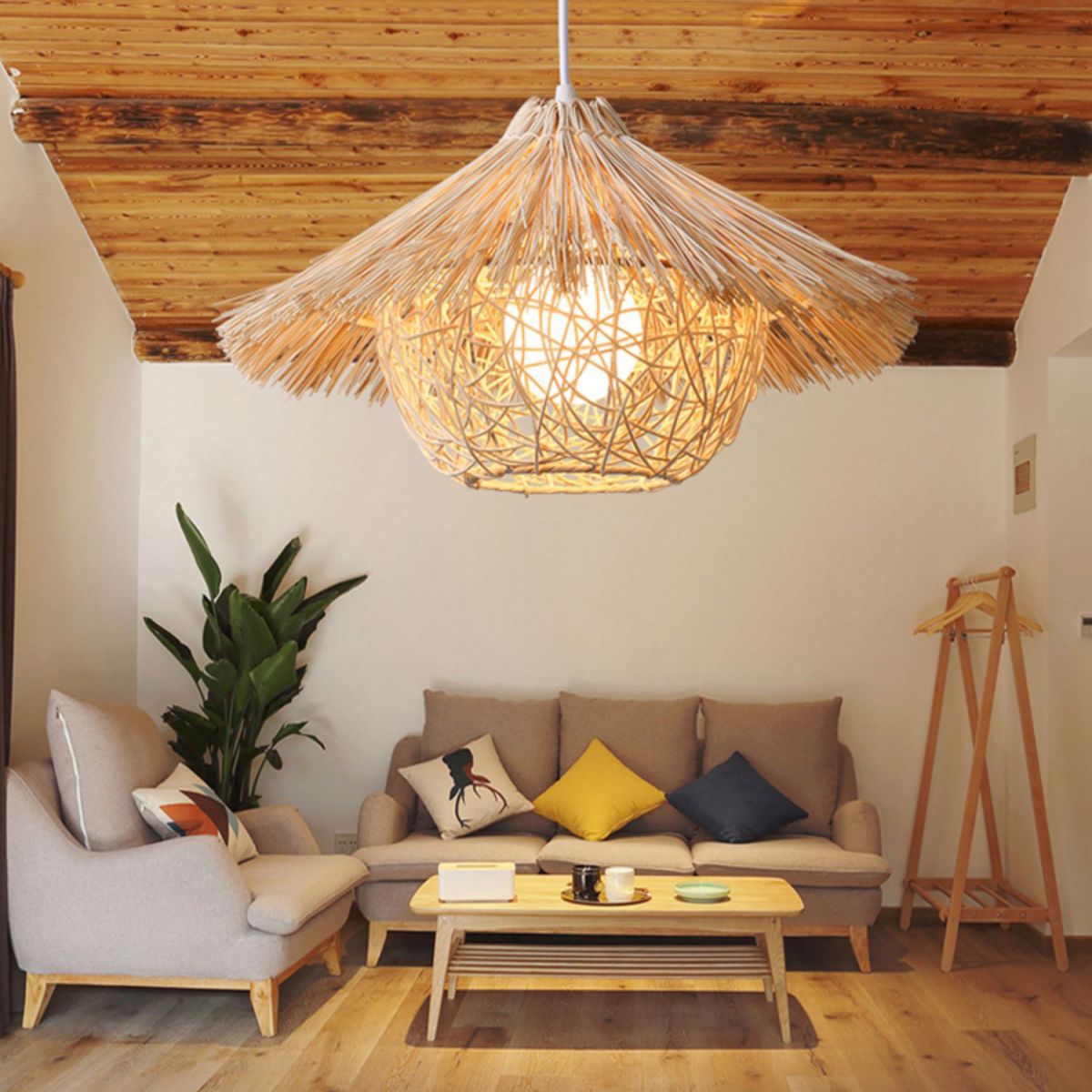 Rattan Nest-Shaped Pendant Light Fixture Asia Style Hanging Ceiling Light for Restaurant