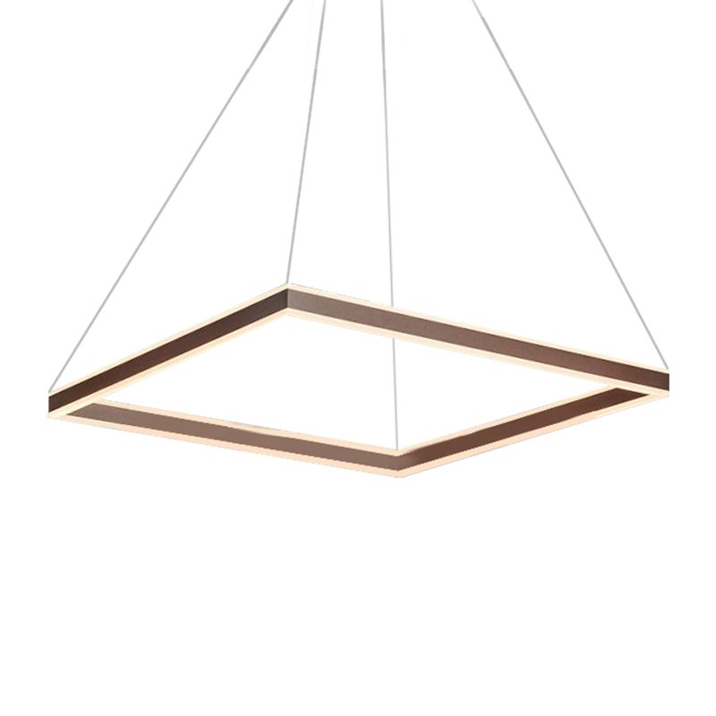 Square Ceiling Pendant Modern Acrylic 1/2/3-Head LED Brown Chandelier Light in Warm/White Light