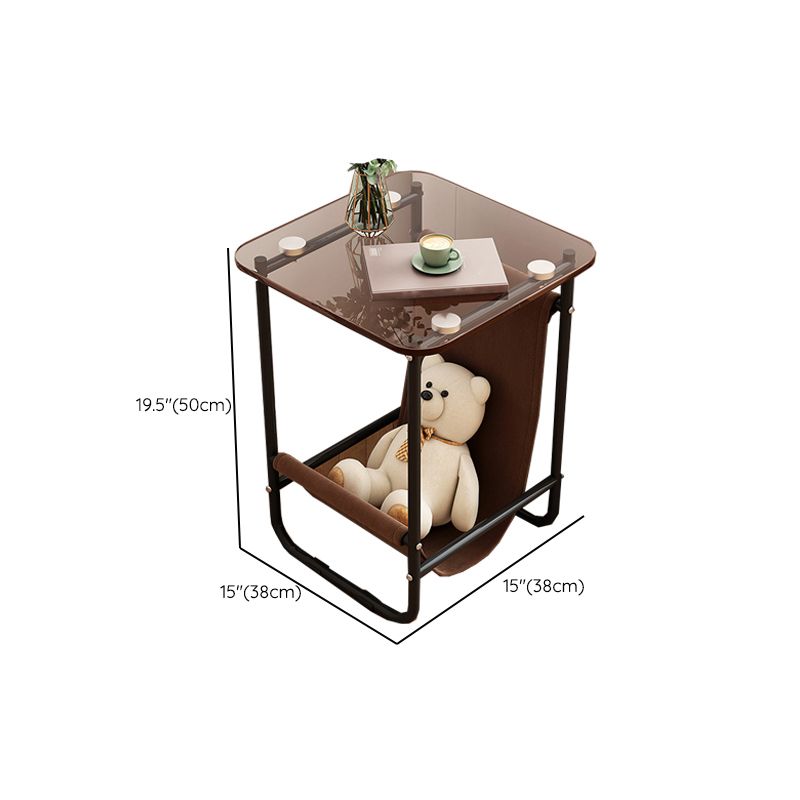 Contemporary Brown Glass Top Side Table Steel Sled Base End Table