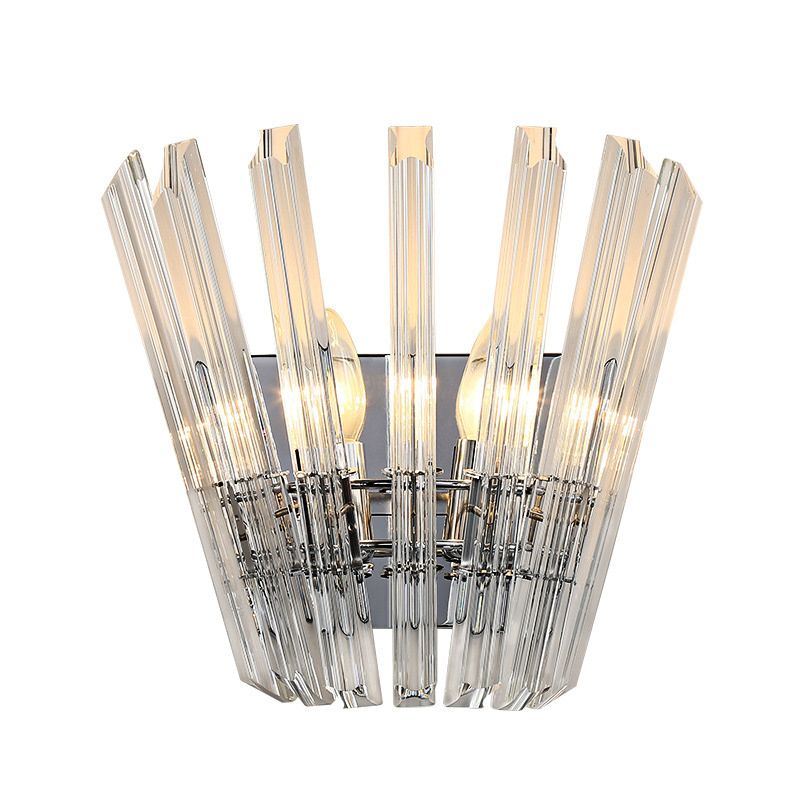 Tapered Shape Wall Mount Light Contemporary Style Clear Crystal 2 Bulbs Corridor Wall Lighting in Chrome