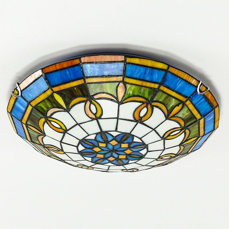 Bowl Flush Ceiling Lights 1 Light Stained Art Glass Mediterranean Flush-Mount Light Fixture