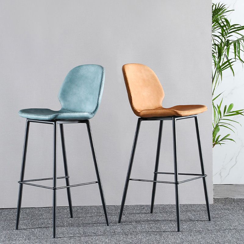 Modern Faux Leather Counter Stool Low Back Indoor Stool with Black Frame