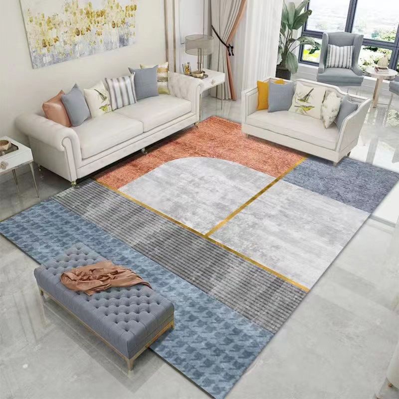 Polyster Rectangle Area Carpet Bedroom Geometric Printed Contemporary Non-Slip Backing