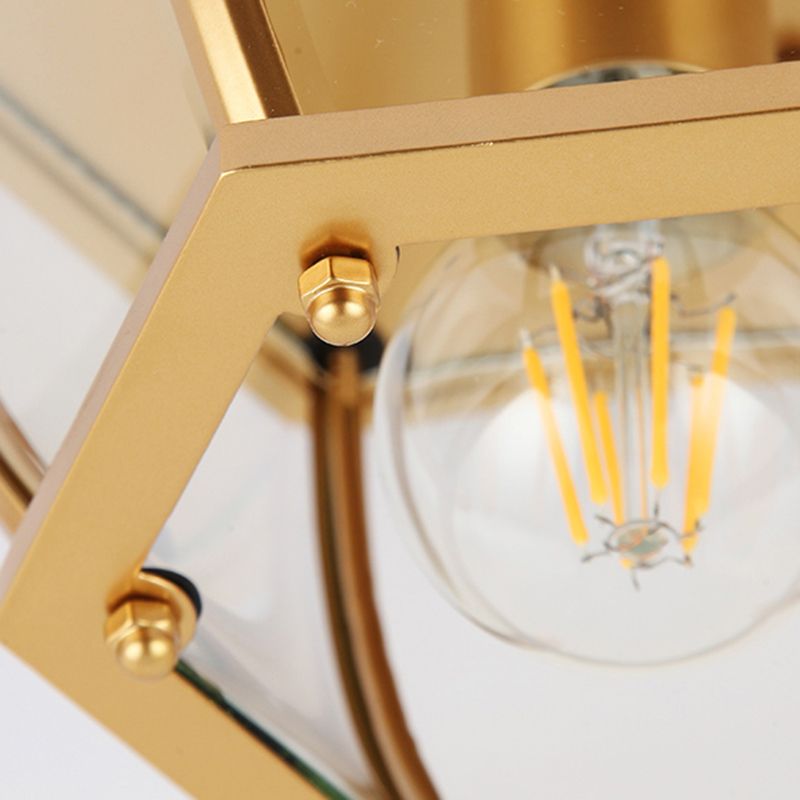 Traditional Colonial Style Ceiling Light with Glass Shade 1 Light Polyhedron Flush-mount Light for Bedroom