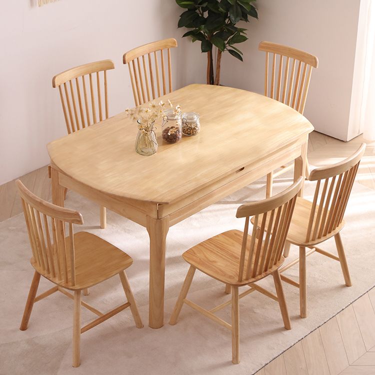 Modern Round Dining Table Brown Solid Wood Drop-Leaf Dining Table with 4 legs